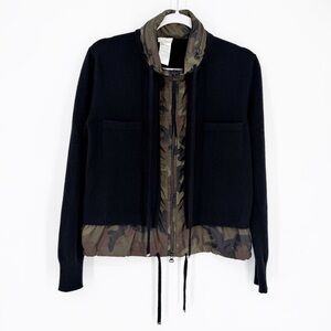 Melys Italy Cashmere Layered Sweater Jacket Black Camo Size 2